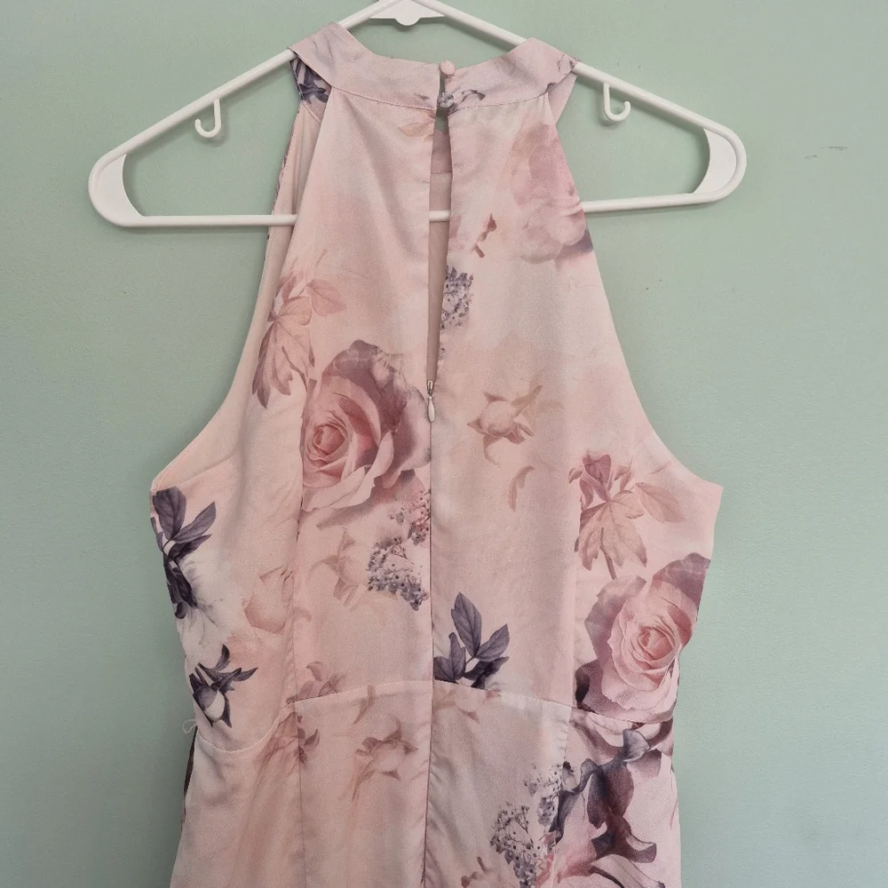 Suzy Shier Women's Romantic Feminine Pink Floral Halter Rose Dress Size M - Picture 7 of 9